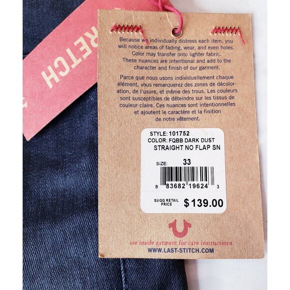 NWT TRUE RELIGION Straight No Flap Jeans Black Men's Size 33 ~ Style 101752 - Picture 5 of 12